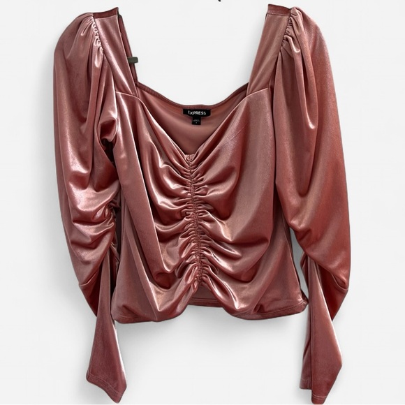 Express Pink Velvet Ruched Blouse - Picture 2 of 8